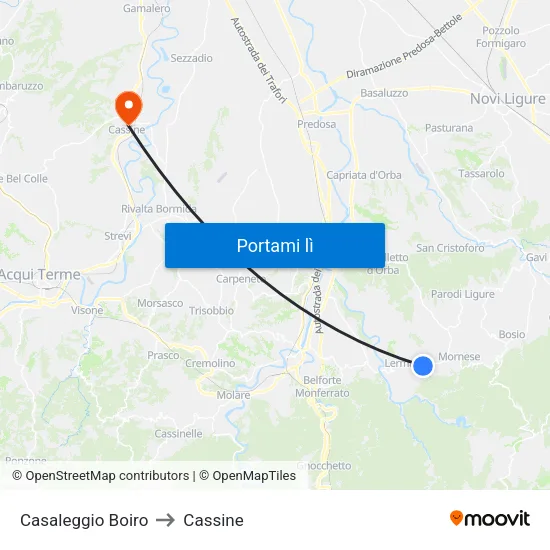 Casaleggio Boiro to Cassine map
