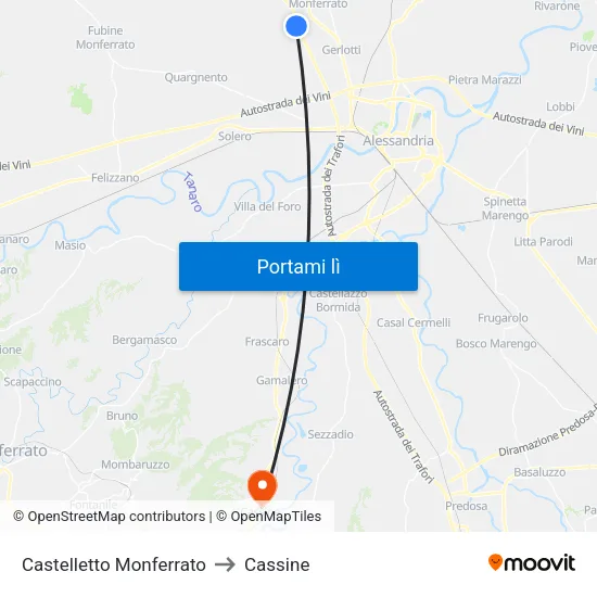 Castelletto Monferrato to Cassine map