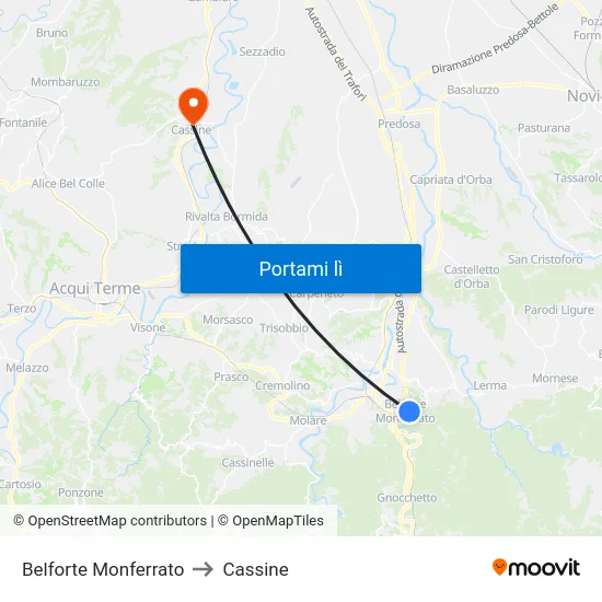 Belforte Monferrato to Cassine map