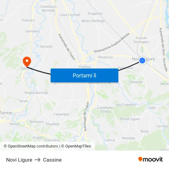 Novi Ligure to Cassine map