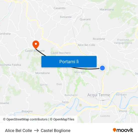 Alice Bel Colle to Castel Boglione map