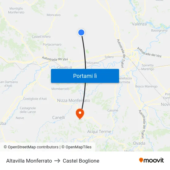Altavilla Monferrato to Castel Boglione map
