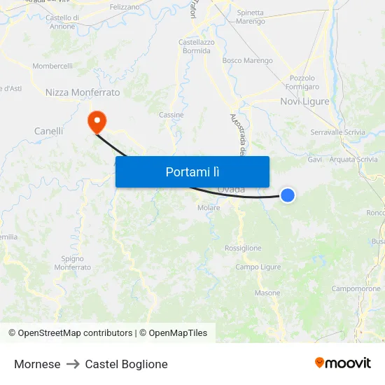 Mornese to Castel Boglione map