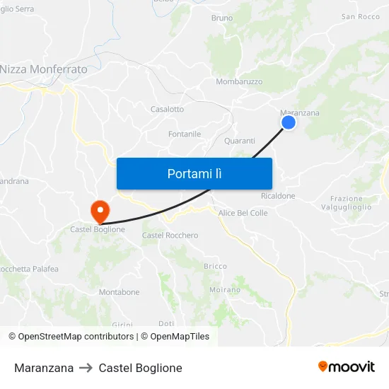 Maranzana to Castel Boglione map