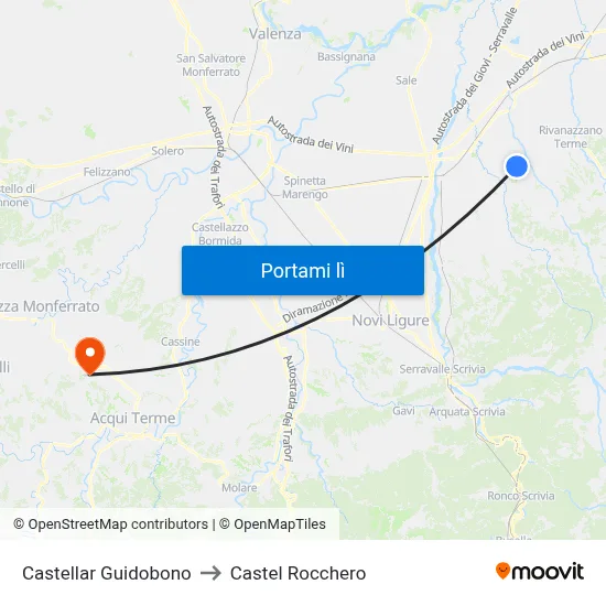 Castellar Guidobono to Castel Rocchero map