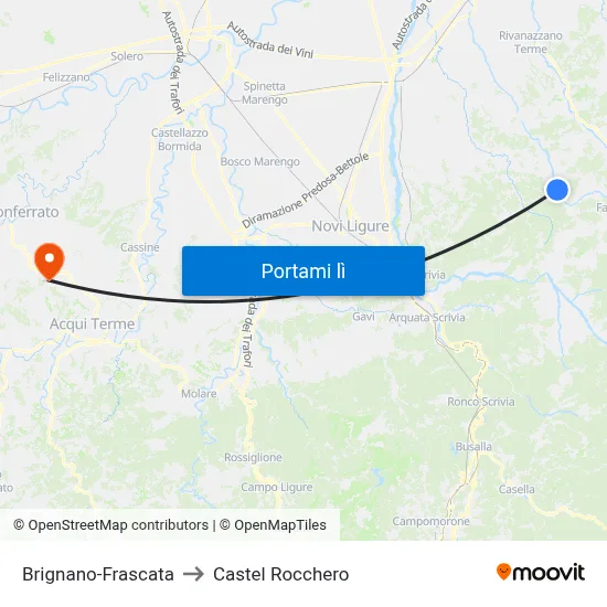 Brignano-Frascata to Castel Rocchero map