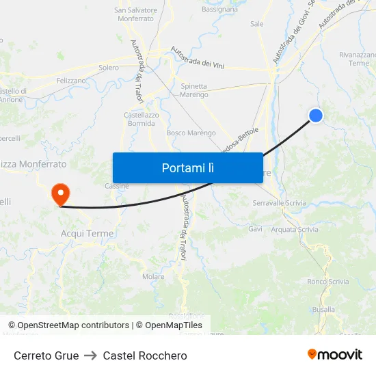 Cerreto Grue to Castel Rocchero map
