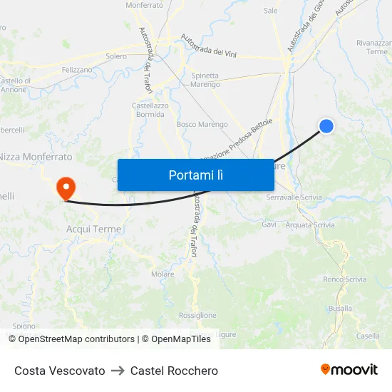 Costa Vescovato to Castel Rocchero map