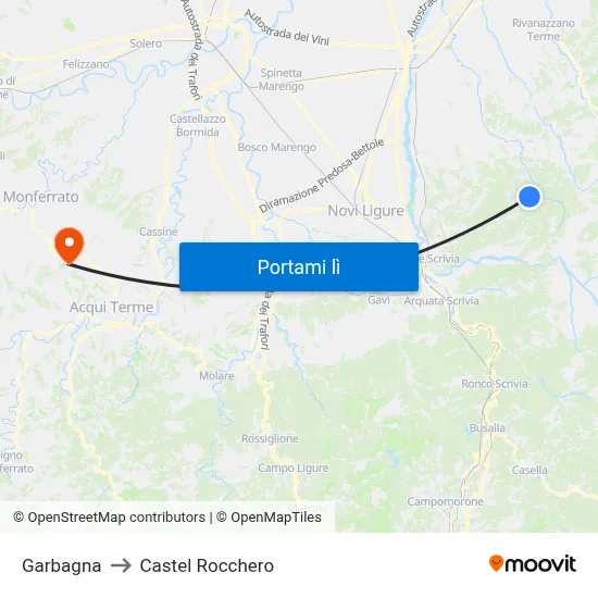 Garbagna to Castel Rocchero map