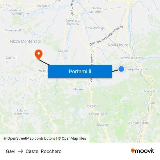 Gavi to Castel Rocchero map