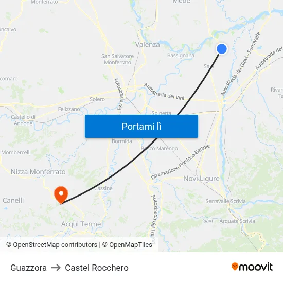 Guazzora to Castel Rocchero map