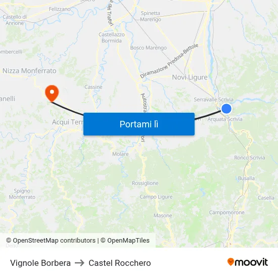 Vignole Borbera to Castel Rocchero map