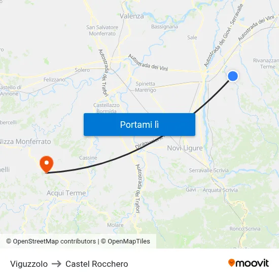 Viguzzolo to Castel Rocchero map