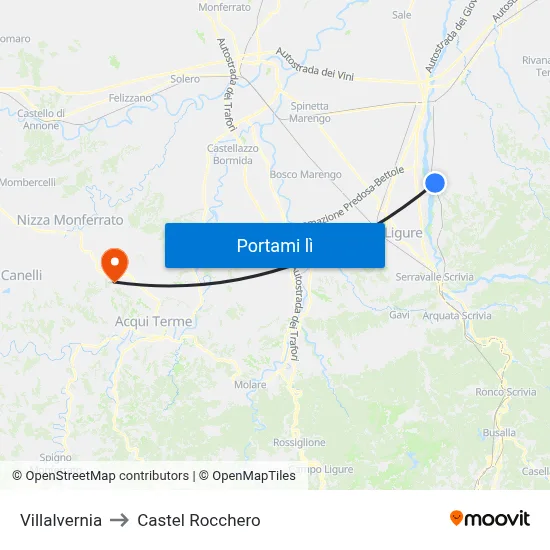 Villalvernia to Castel Rocchero map