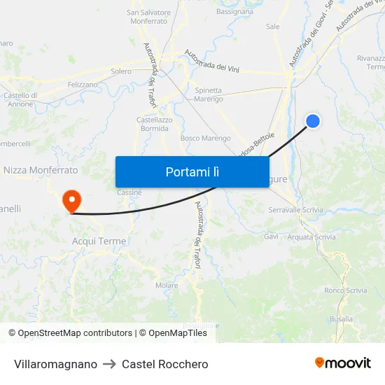 Villaromagnano to Castel Rocchero map