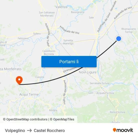 Volpeglino to Castel Rocchero map