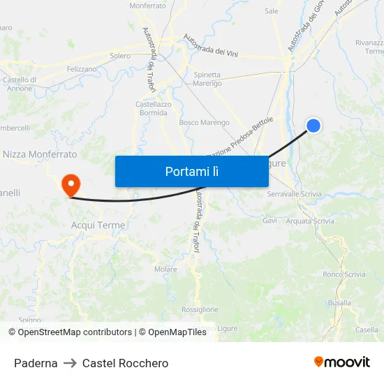 Paderna to Castel Rocchero map