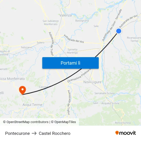Pontecurone to Castel Rocchero map