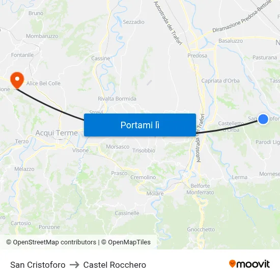 San Cristoforo to Castel Rocchero map