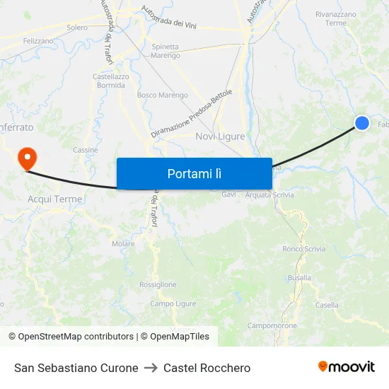San Sebastiano Curone to Castel Rocchero map