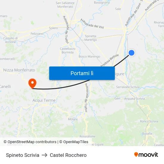 Spineto Scrivia to Castel Rocchero map