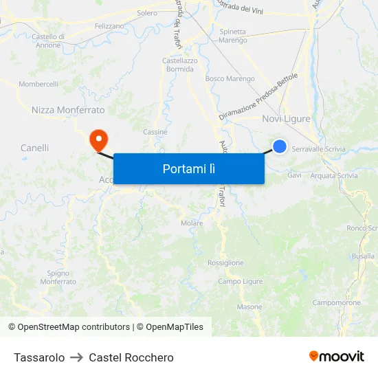Tassarolo to Castel Rocchero map