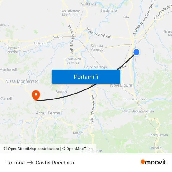 Tortona to Castel Rocchero map
