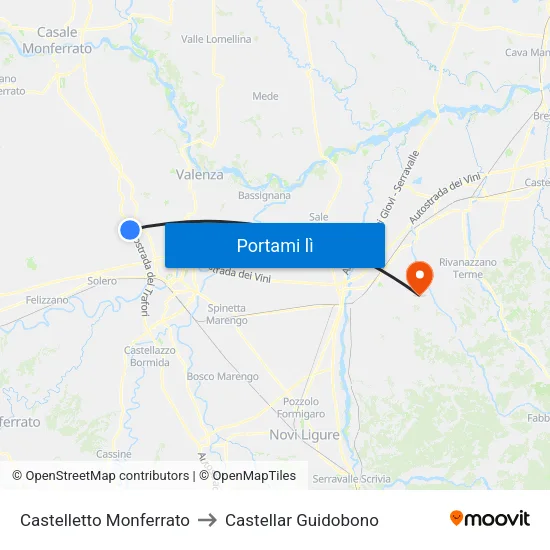 Castelletto Monferrato to Castellar Guidobono map