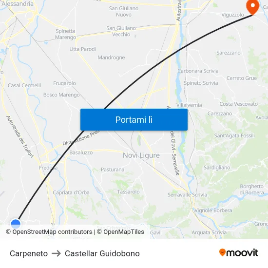 Carpeneto to Castellar Guidobono map