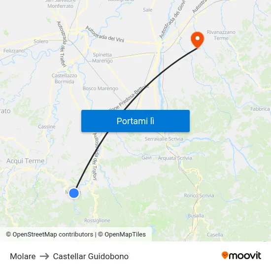 Molare to Castellar Guidobono map