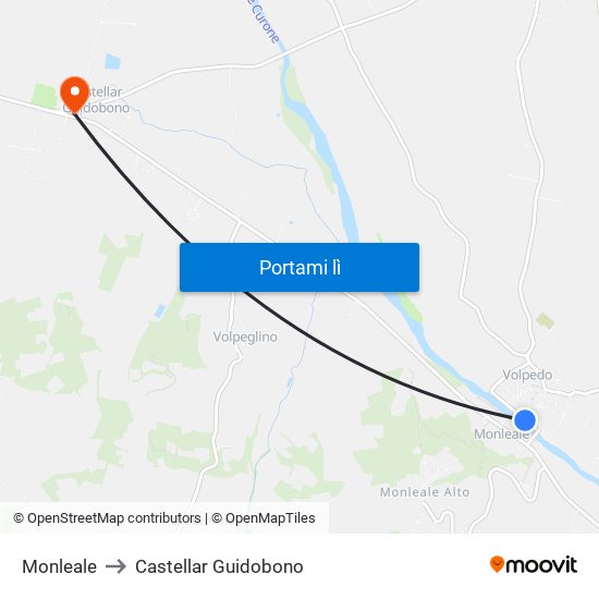 Monleale to Castellar Guidobono map