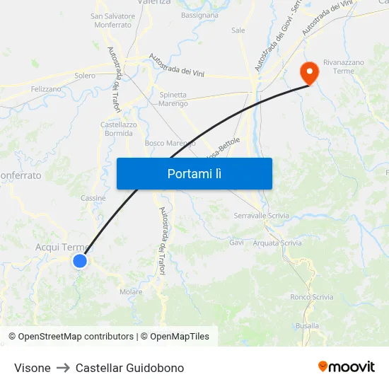 Visone to Castellar Guidobono map