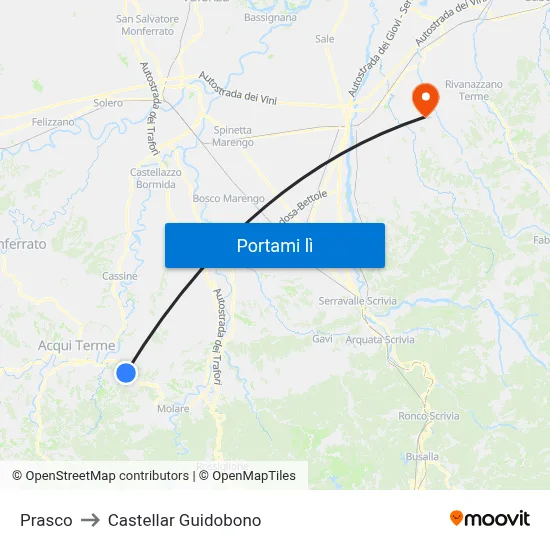 Prasco to Castellar Guidobono map