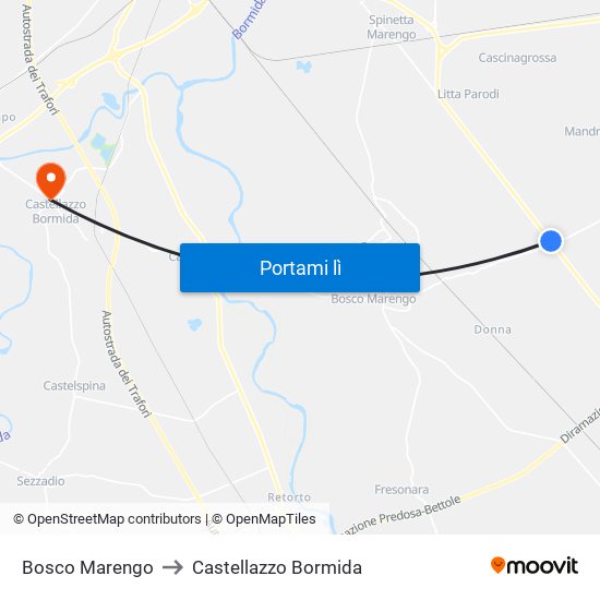 Bosco Marengo to Castellazzo Bormida map