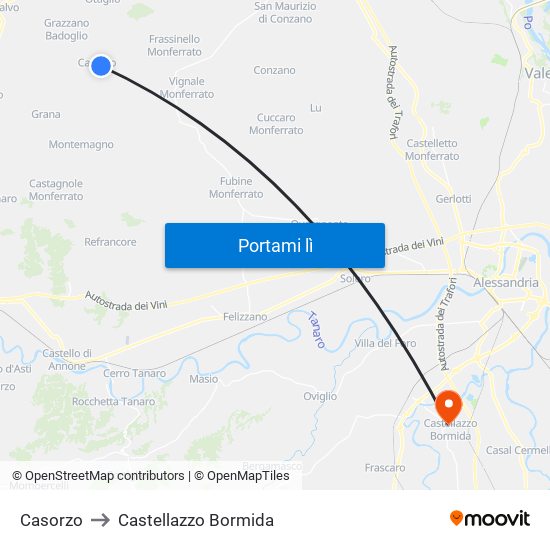 Casorzo to Castellazzo Bormida map