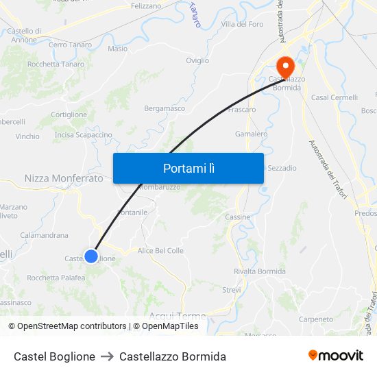 Castel Boglione to Castellazzo Bormida map