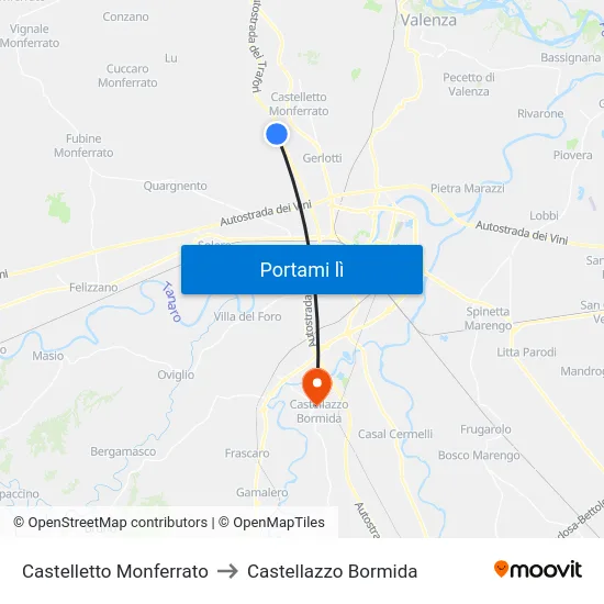 Castelletto Monferrato to Castellazzo Bormida map