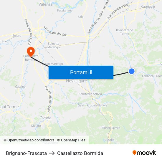 Brignano-Frascata to Castellazzo Bormida map