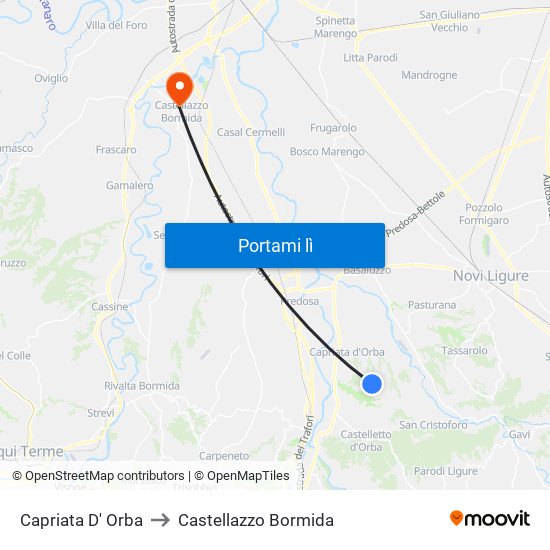 Capriata D' Orba to Castellazzo Bormida map