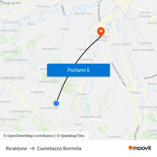 Ricaldone to Castellazzo Bormida map