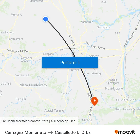 Camagna Monferrato to Castelletto D' Orba map