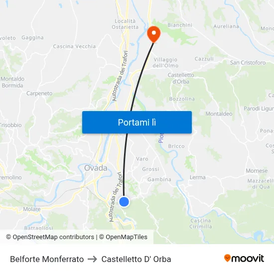 Belforte Monferrato to Castelletto D' Orba map
