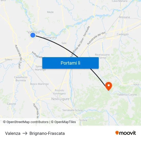 Valenza to Brignano-Frascata map