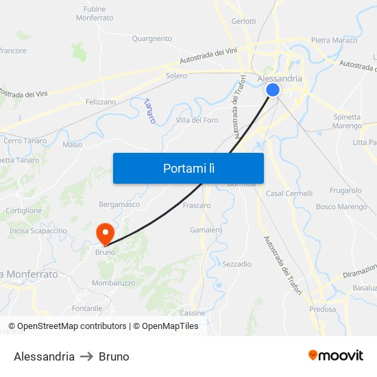 Alessandria to Bruno map