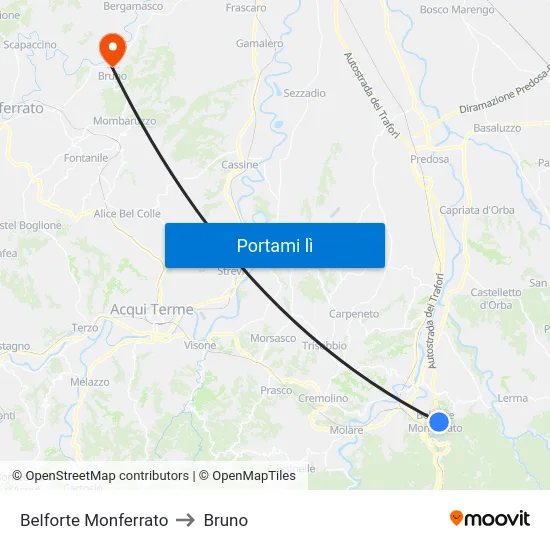 Belforte Monferrato to Bruno map