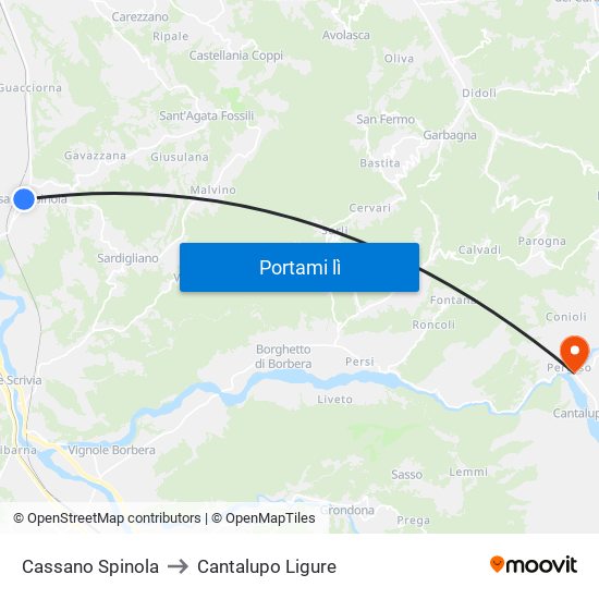 Cassano Spinola to Cantalupo Ligure map