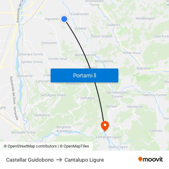 Castellar Guidobono to Cantalupo Ligure map