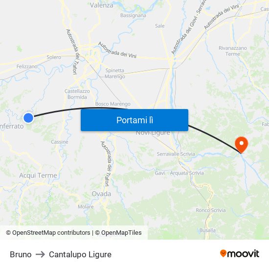 Bruno to Cantalupo Ligure map