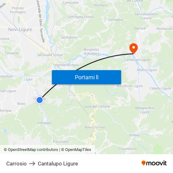 Carrosio to Cantalupo Ligure map