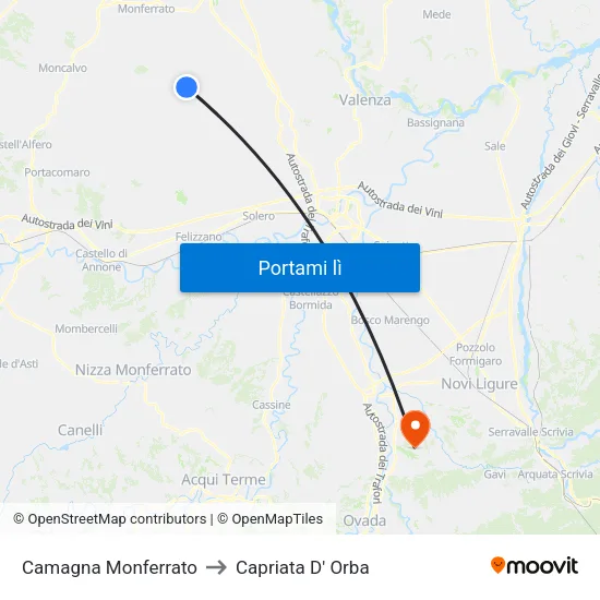 Camagna Monferrato to Capriata D' Orba map